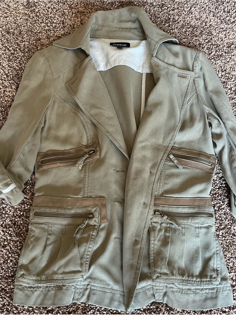 Bebe Olive Utility Jacket with Zip Pockets